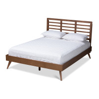 Baxton Studio Calisto-Ash Walnut-Full Calisto Mid-Century Modern Walnut Brown Finished Wood Full Size Platform Bed